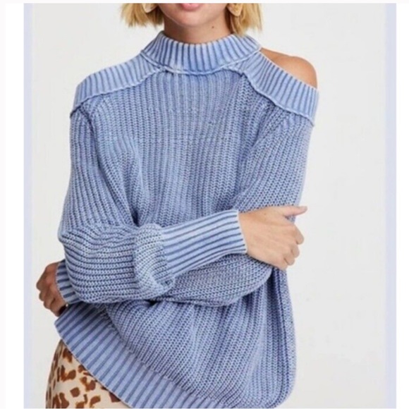 Free people half moon sweater cold shoulder blue - Picture 1 of 4